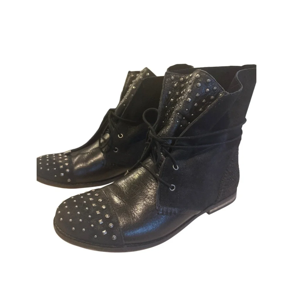 The Sak Jada Black Studded Leather Moto Ankle Boots Boho Punk Festival NWT 9 NEW